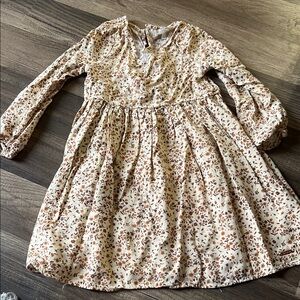 Tan and Brown Pleated Sundress with Bishop Sleeves